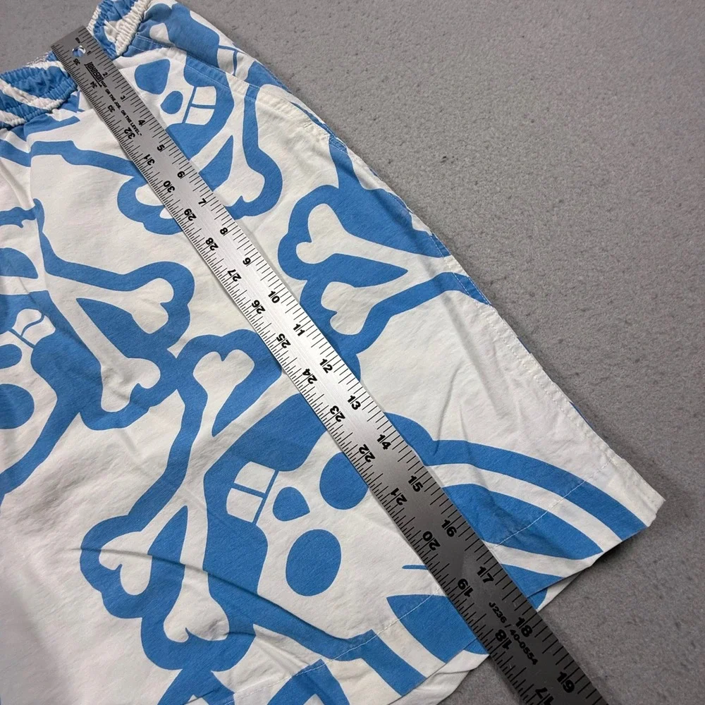 Psycho Bunny Mens Swim Trunks Blue White Skull Bunny Graphic Shorts Large